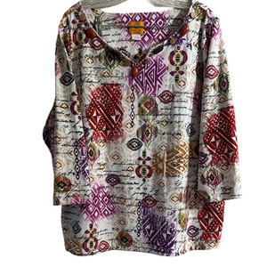 Ruby Rd. Women's Top with Purple and Red Geometric Print